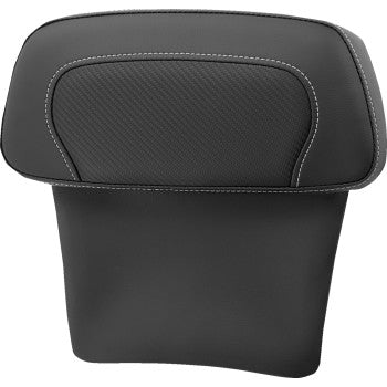 SADDLEMEN Chopped Tour Pak Backrest Pad with carbon fiber inset on a motorcycle, compatible with FLT/FLH models 2014-2023