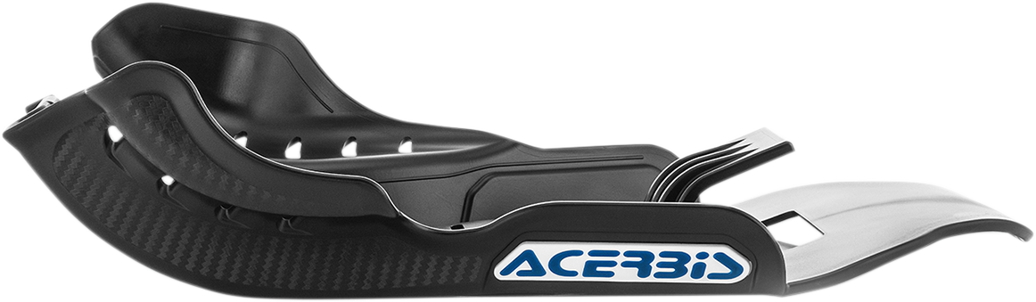 A black Acerbis skid plate designed for YZ 250/250X motorcycles, securely mounted as a durable body protection component.