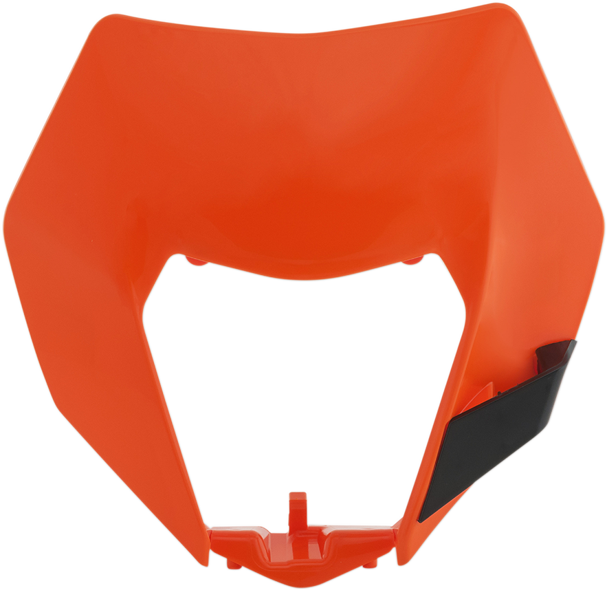 Orange Acerbis headlight shell for motorcycle, body part, designed for durability and style, with visible mounting points.