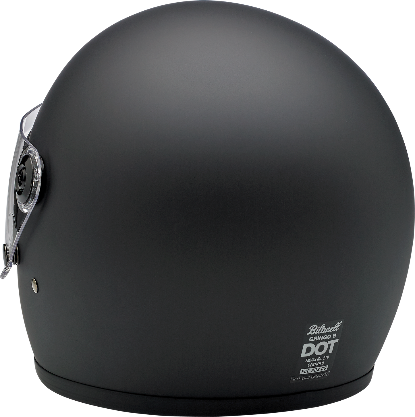 Black Biltwell Gringo S helmet in flat black finish, small size, featuring smooth, rounded design and classic motorcycle helmet style.