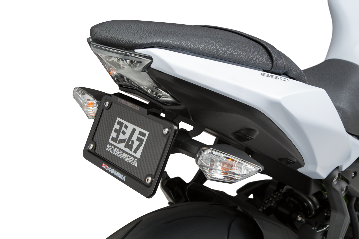 YOSHIMURA Fender Eliminator Kit for Kawasaki motorcycles, showing sleek black license plate holder and integrated taillight.