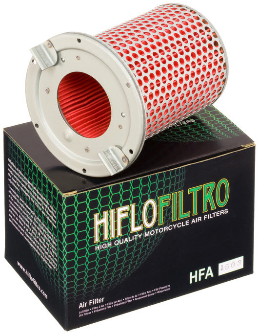 HIFLOFILTRO HFA1503 air filter for high performance engines, showing a clean, replacement motorcycle air filter in a close-up view.