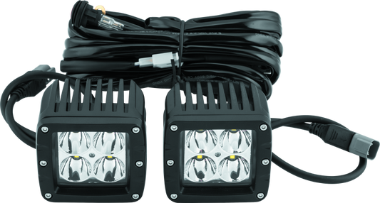 QuadBoss 3-inch LED pod spot lights with four high-intensity LEDs, designed for durable off-road lighting.