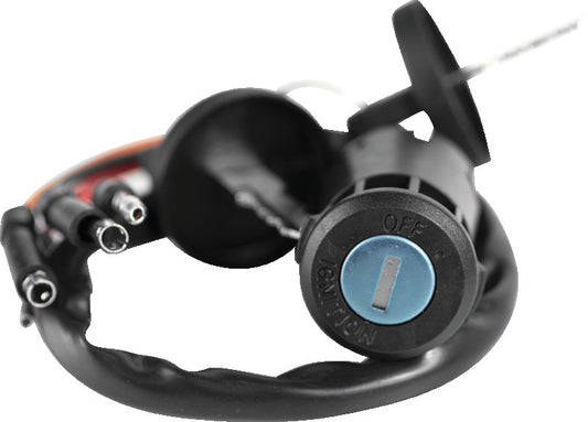QuadBoss ignition switch for Honda TRX300 FourTrax, model years 1990-1999, part #403256, with key and wiring visible.