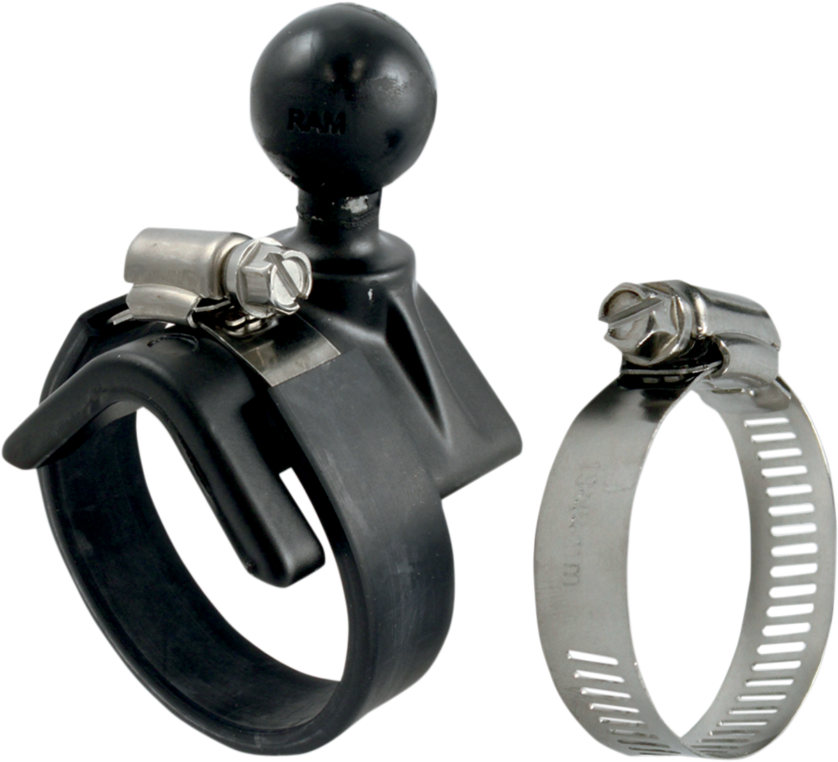 Bill's Exhausts RAM MOUNTS Ball Mount with V-Clamp Base for 1" to 2" engine tubing, black metal construction.