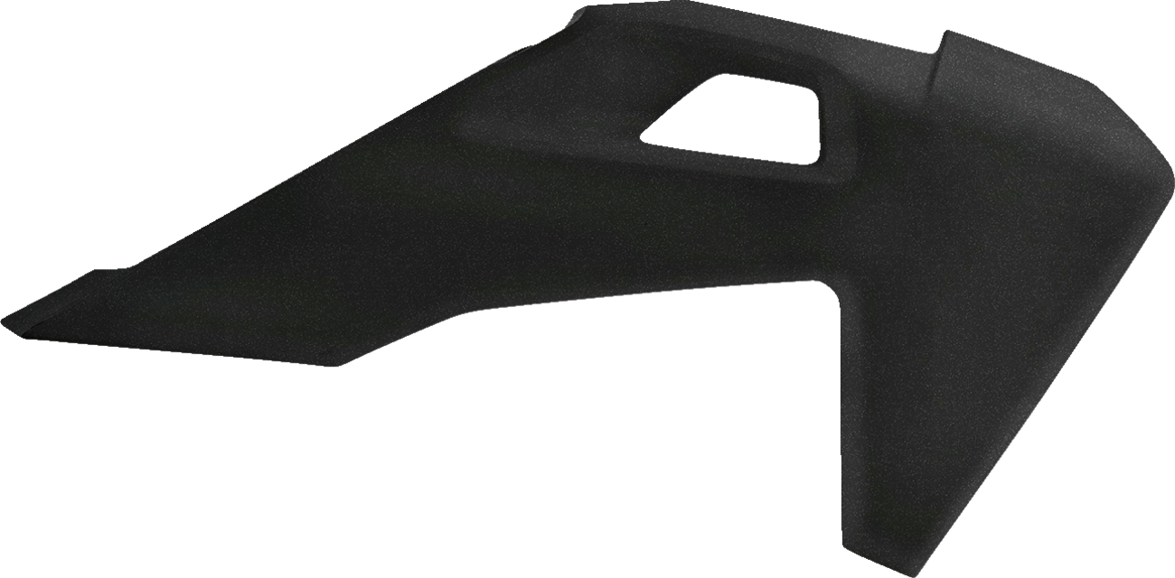 A black and metallic ACERBIS radiator shroud for motorcycle body, featuring sleek design and mounting points.