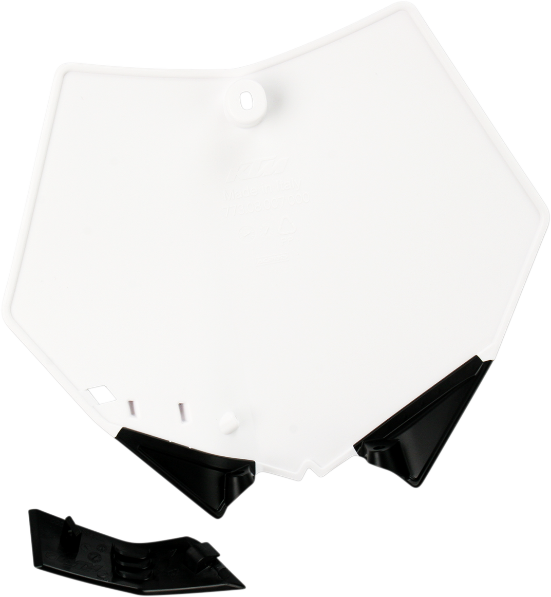 White Acerbis front number plate for motorcycle, mounted on body with mounting brackets, branded by Bill's Exhausts.