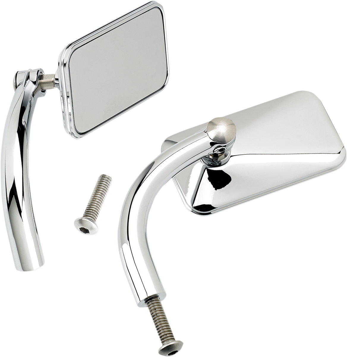 Chrome BILTWELL rectangular mirror for motorcycles, featuring a sleek, reflective surface and sturdy mounting hardware.