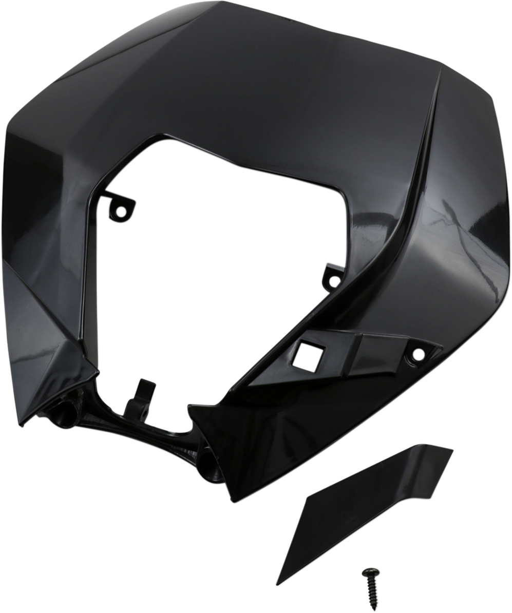 Black Acerbis headlight shell body for motorcycle, designed for durability and style, shown in a close-up view.