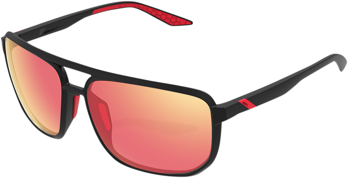 Black square aviator sunglasses with red mirrored lenses from Bill's Exhausts, model 61043-100-43.