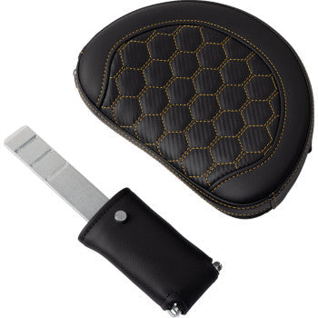 SADDLEMEN RoadSofa™ motorcycle seat with honeycomb pattern, gold stitching, backrest, and extended reach for Harley FLH/FLT '08-'23