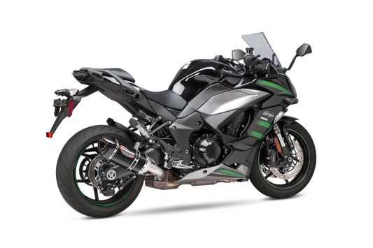 YOSHIMURA RS-12 ADV Street Alpha slip-on exhaust for Kawasaki, matte carbon fiber end cap, lightweight motorcycle exhaust system