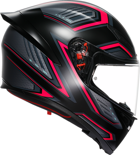 AGV K1 S motorcycle helmet in matte black and pink, XL size, featuring ventilation and aerodynamic design.
