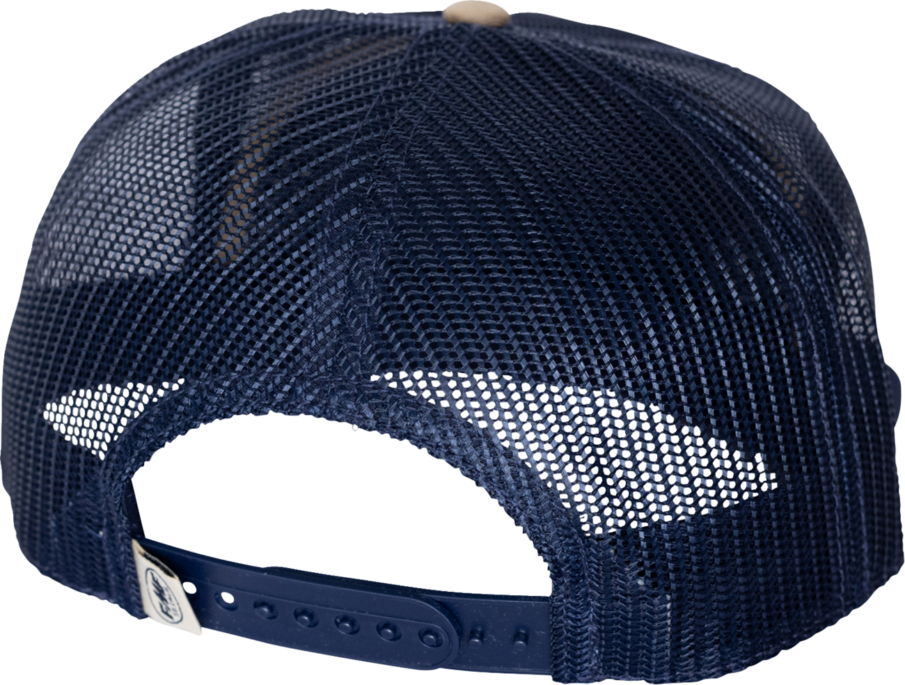 FMF Bolts Navy 5-panel trucker cap with snapback closure, featuring embroidered bolt logo on front.