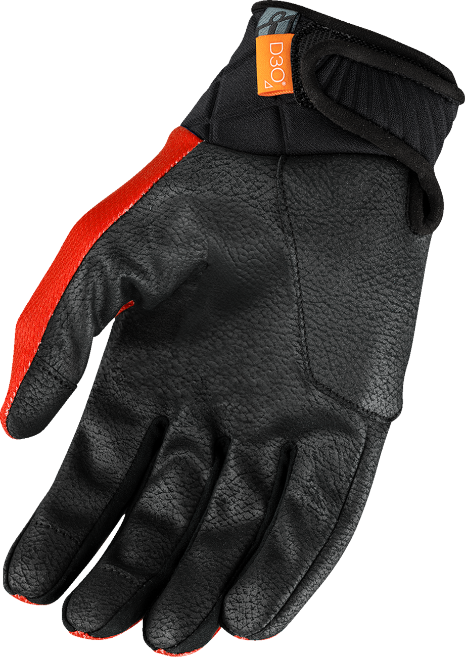 Red ICON Anthem3™ motorcycle gloves with reinforced palms and D3O® knuckle protection, small size, designed for riding safety.
