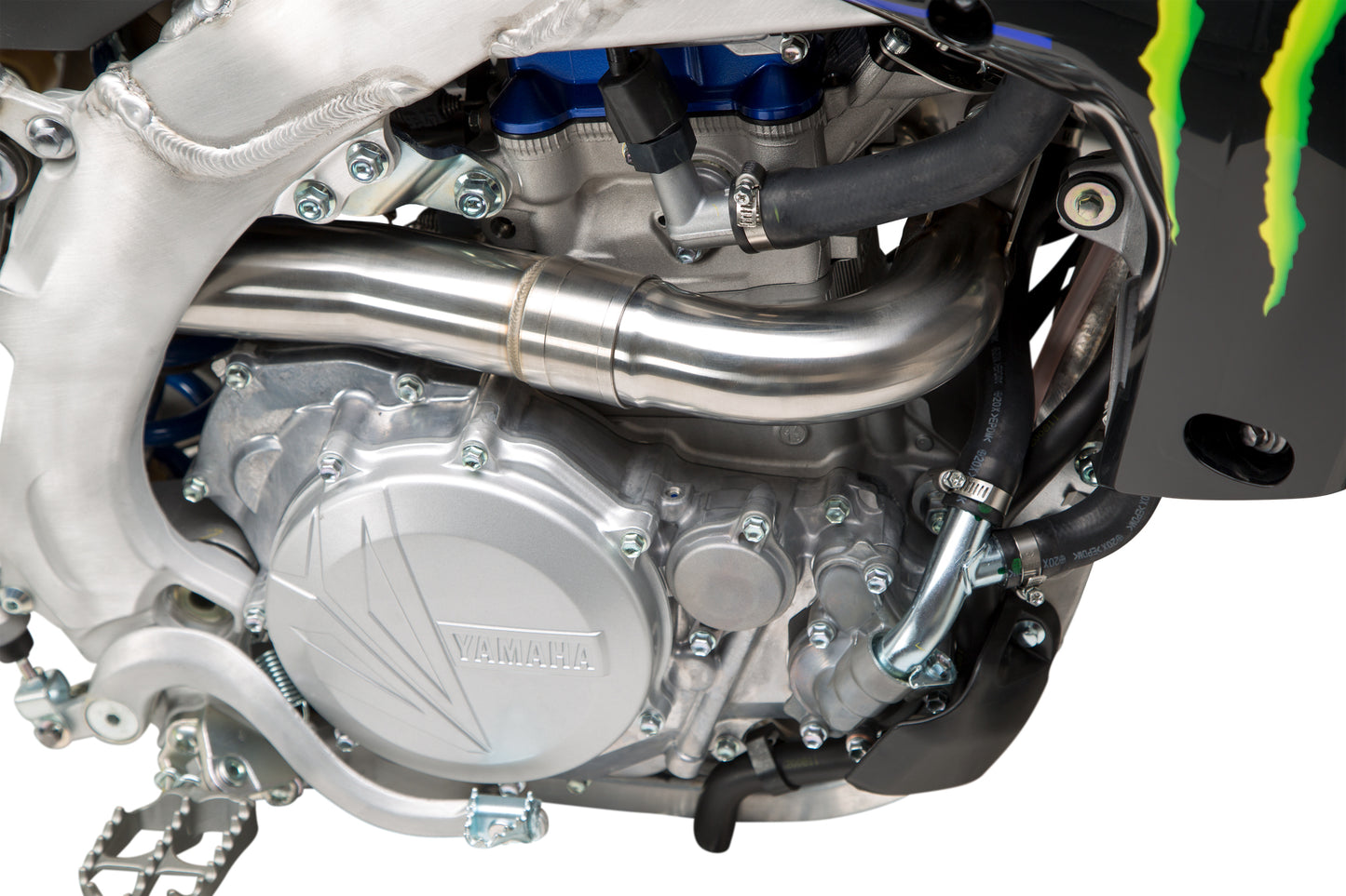 YOSHIMURA RS-12 exhaust system for Yamaha motorcycle, showing the full stainless steel muffler and connecting pipes.