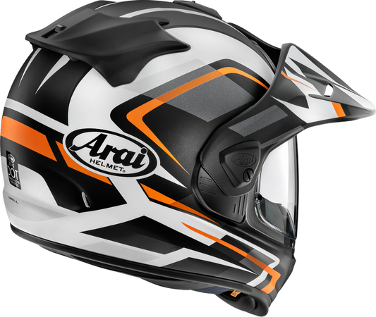 Orange Frost ARAI XD-5 Discovery helmet in large size, featuring sleek design and ventilation for motorcycle riding.