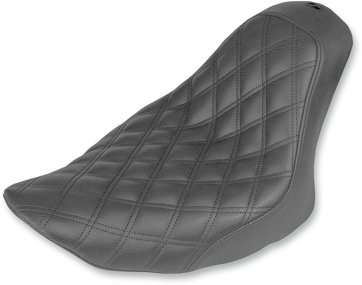 Black SADDLEMEN Renegade Solo Seat with lattice stitching for FXST bikes, designed by Bill's Exhausts.