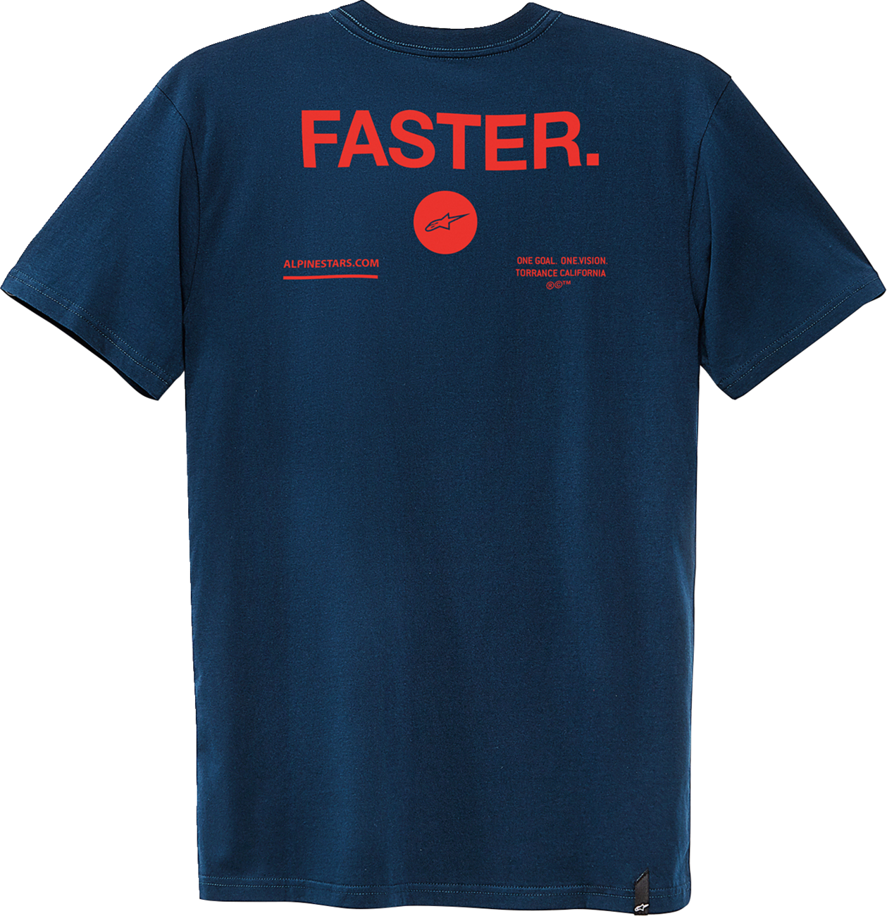 Navy Alpinestars Faster T-Shirt, large size, casual fit with Alpinestars logo, made of soft cotton fabric.