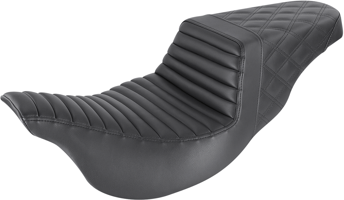 SADDLEMEN Step-Up Seat - Front Tuck-n-Roll/Rear Lattice Stitch - Black - FL '08-23 808-07B-176 - Howling Moto