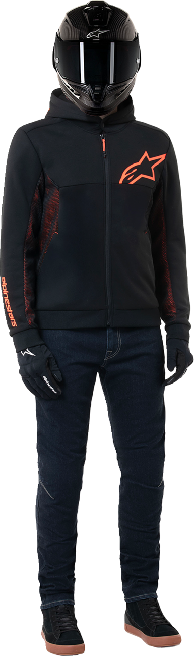 Alpinestars Chrome Air Sport Hoodie in black and red fluo, 2XL, featuring sporty design and breathable fabric.