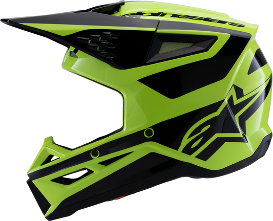 Alpinestars SM3 helmet in gloss yellow fluo and black, medium size with distinctive design and branding visible.