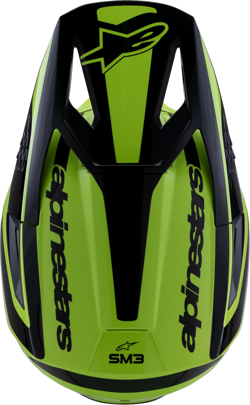 Alpinestars SM3 helmet in gloss yellow fluo and black with aerodynamic design, medium size, and ventilation features.