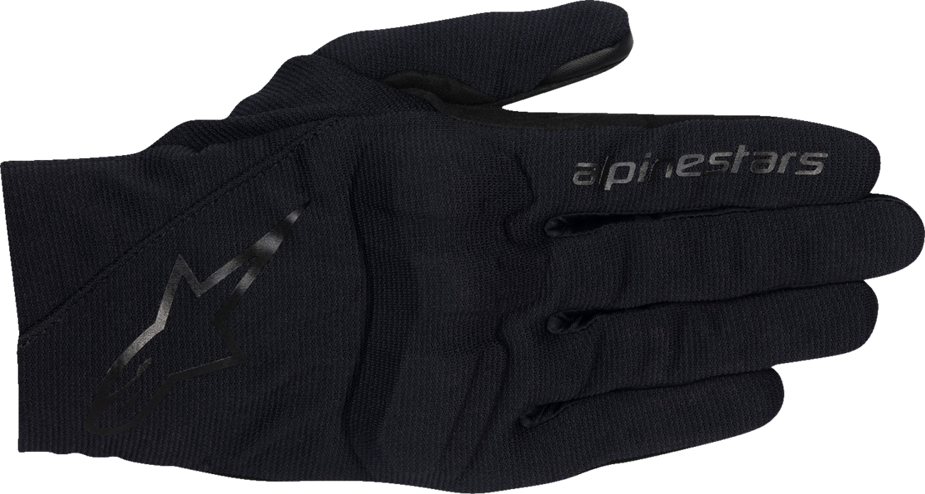 Alpinestars Reef V2 motorcycle gloves in black, large size, featuring protective knuckles and breathable material.