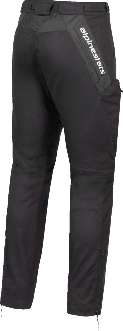 Alpinestars Acteon Pants in black, US size 38, showing a close-up of the durable motorcycle riding pants with reinforced knee areas.