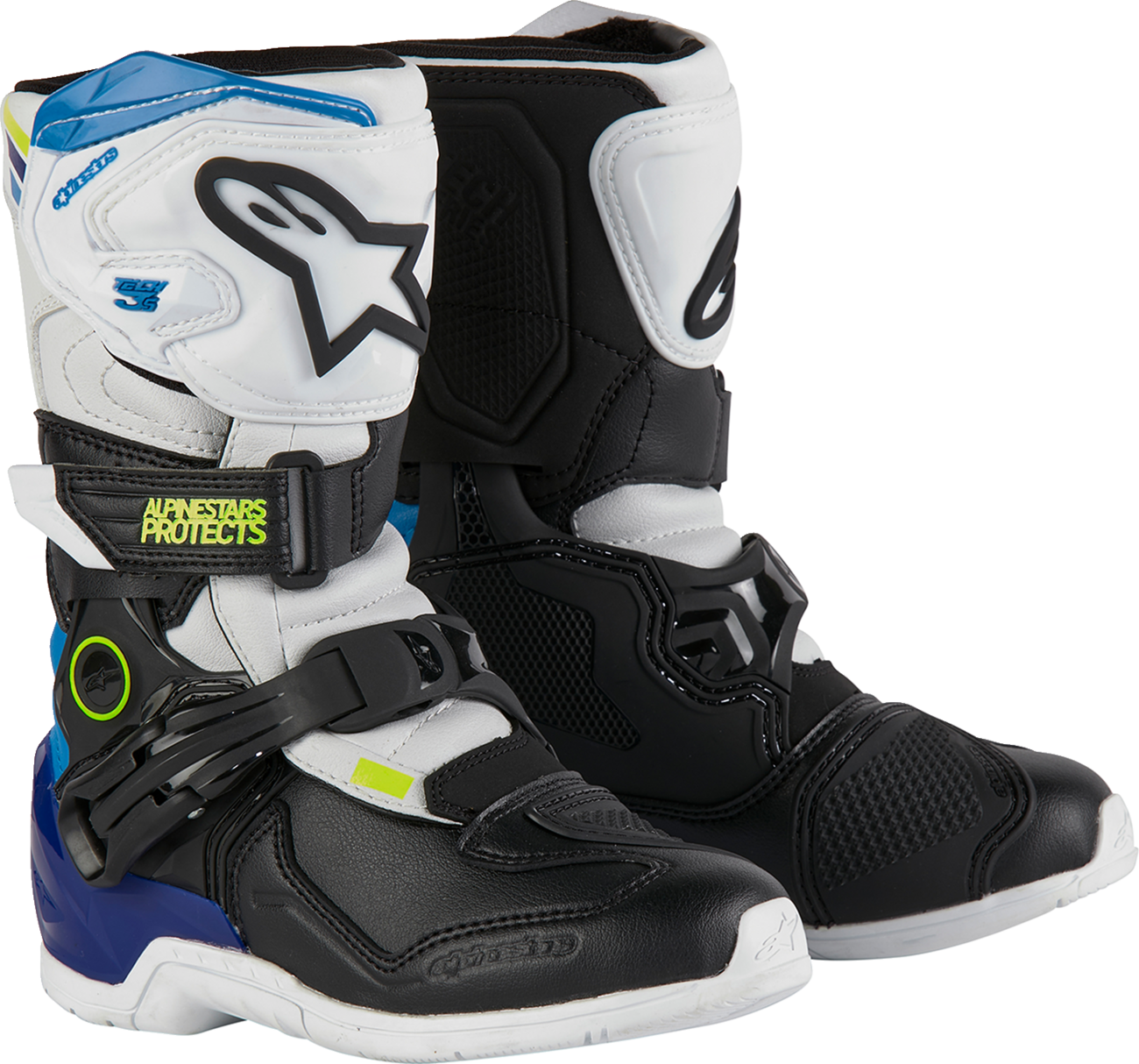 ALPINESTARS, Alpinestars Kids Tech 3S Boots - White, Black & Blue for Youth Riders, Part Number 2014524-2179-1