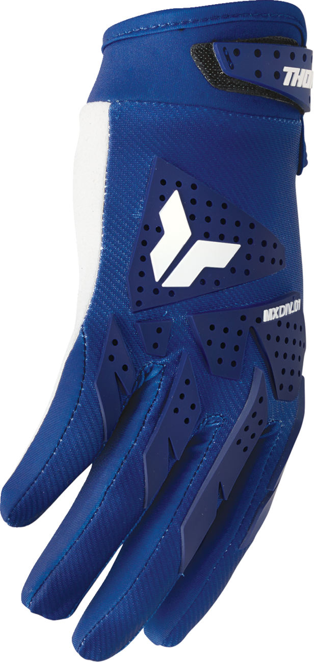THOR Launchmode XP gloves in navy with durable TPR finger protection and comfort fit, size XL, designed for riding and protection.