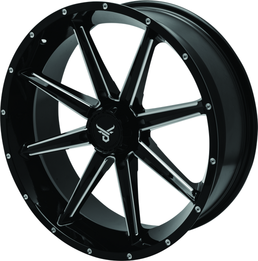 QuadBoss Slicer 20x7 power sports wheels featuring limited edition bull logo center caps and rugged alloy design
