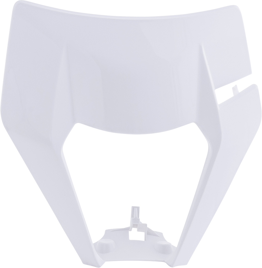 A white ACERBIS headlight mask for motorcycle headlights, designed for the 2020 model, featuring a sleek body style.