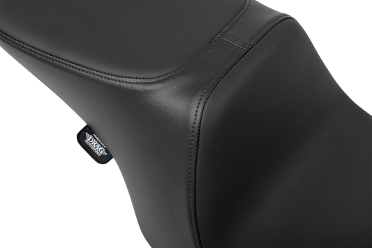 Drag Specialties Predator 2-up seat with solar leather for Harley FL 1997-2007, shown on a motorcycle.