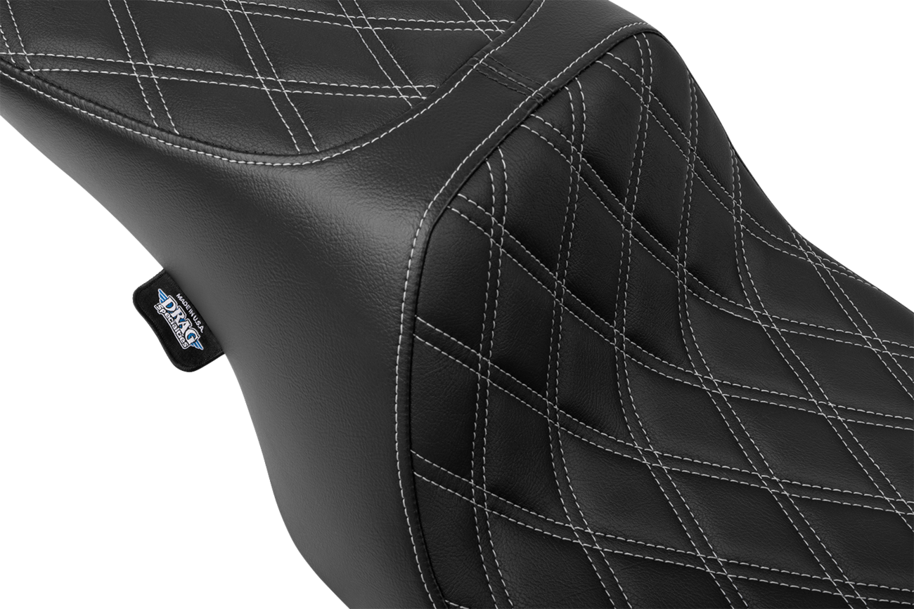 Drag Specialties Predator 2-up seat for Harley FL 1997-2007, with double diamond vinyl and silver stitching, motorcycle seat.