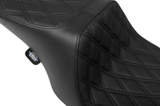 Drag Specialties Predator 2-up seat for Harley FL 1997-2007, black vinyl with diamond stitching, designed for comfortable riding.