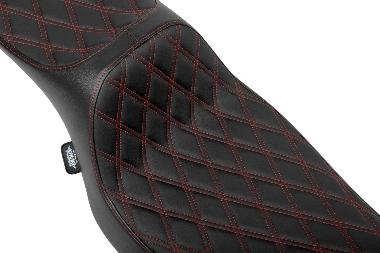Drag Specialties Predator III extended reach motorcycle seat for FLH/FLT 2023-2024, double diamond vinyl with red stitching