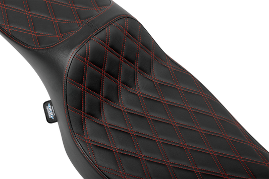 Drag Specialties Predator III extended reach motorcycle seat for FLH/FLT 2023-2024, double diamond vinyl with red stitching