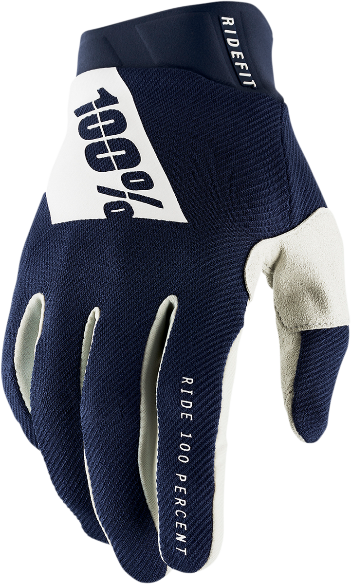 Bill's Exhausts Ridefit gloves in navy and white, small size, featuring textured fabric and grip details for riding comfort.