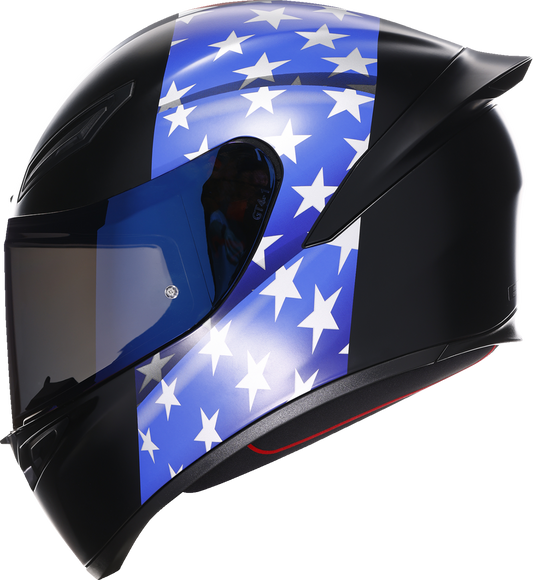 AGV K1 S motorcycle helmet with US flag design in red, white, and blue, large size, featuring a sleek aerodynamic shape.
