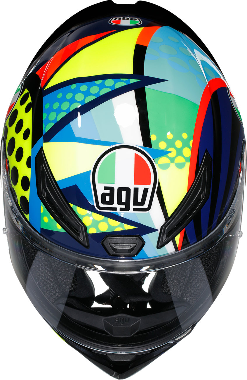 AGV K1 S Rossi Winter Test 2020 motorcycle helmet in XL with aerodynamic design and safety features, shown from side view.