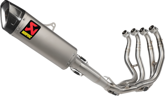AKRAPOVIC racing titanium exhaust system for Suzuki Hayabusa, showing sleek, high-performance motorcycle exhaust components.