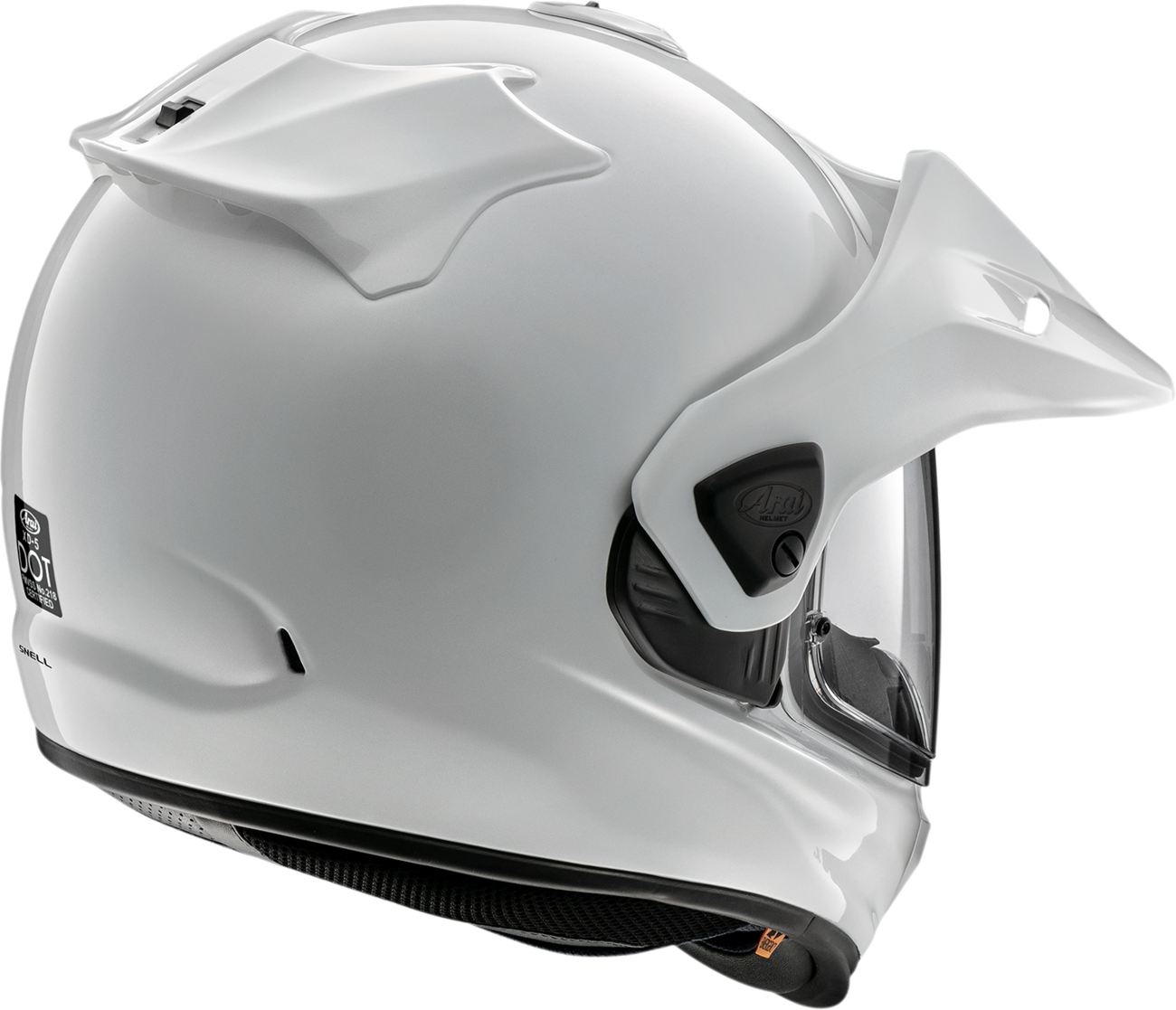 White ARAI XD-5 helmet in size XS with aerodynamic design and ventilation for motorcycle riding safety.