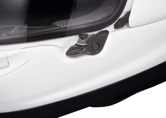 White ARAI HELMETS Corsair-X motorcycle helmet, XL size, featuring aerodynamic design and clear visor.