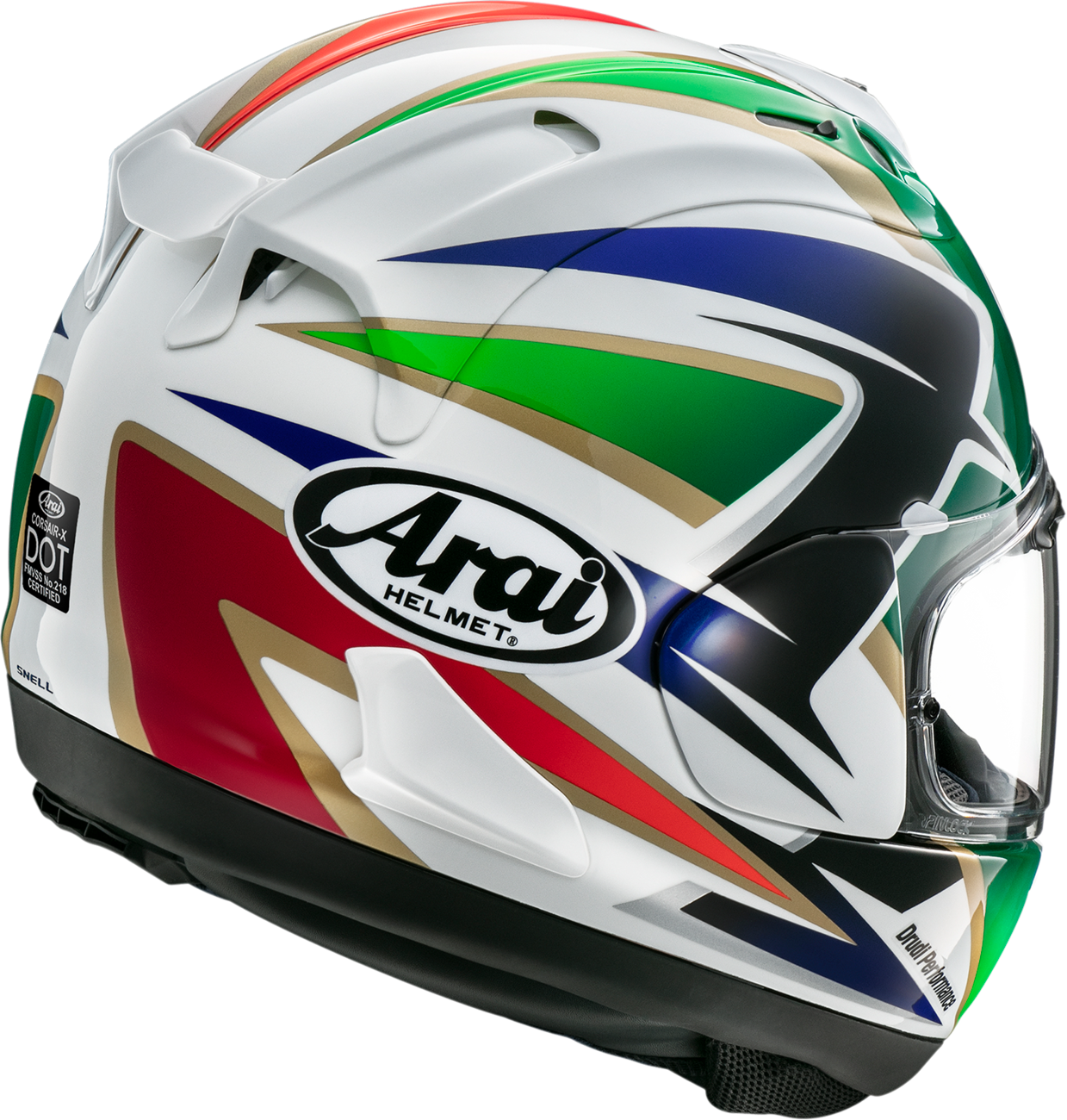 Arai Corsair-X motorcycle helmet in Cadalora Restyle design, small size, with clear visor and aerodynamic vents.