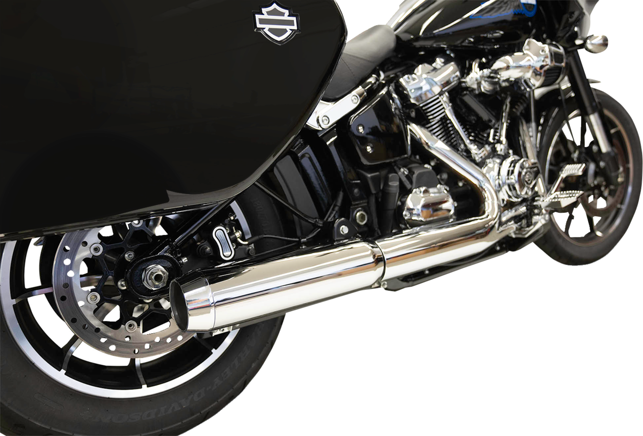 Chrome BASSANI XHAUST 4-inch slip-on muffler with 2-1/2 x 10-inch baffle core, 49-state approval, for motorcycle exhaust systems.