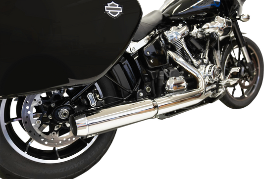 Chrome BASSANI XHAUST 4-inch slip-on muffler with 2-1/2 x 10-inch baffle core, 49-state approval, for motorcycle exhaust systems.