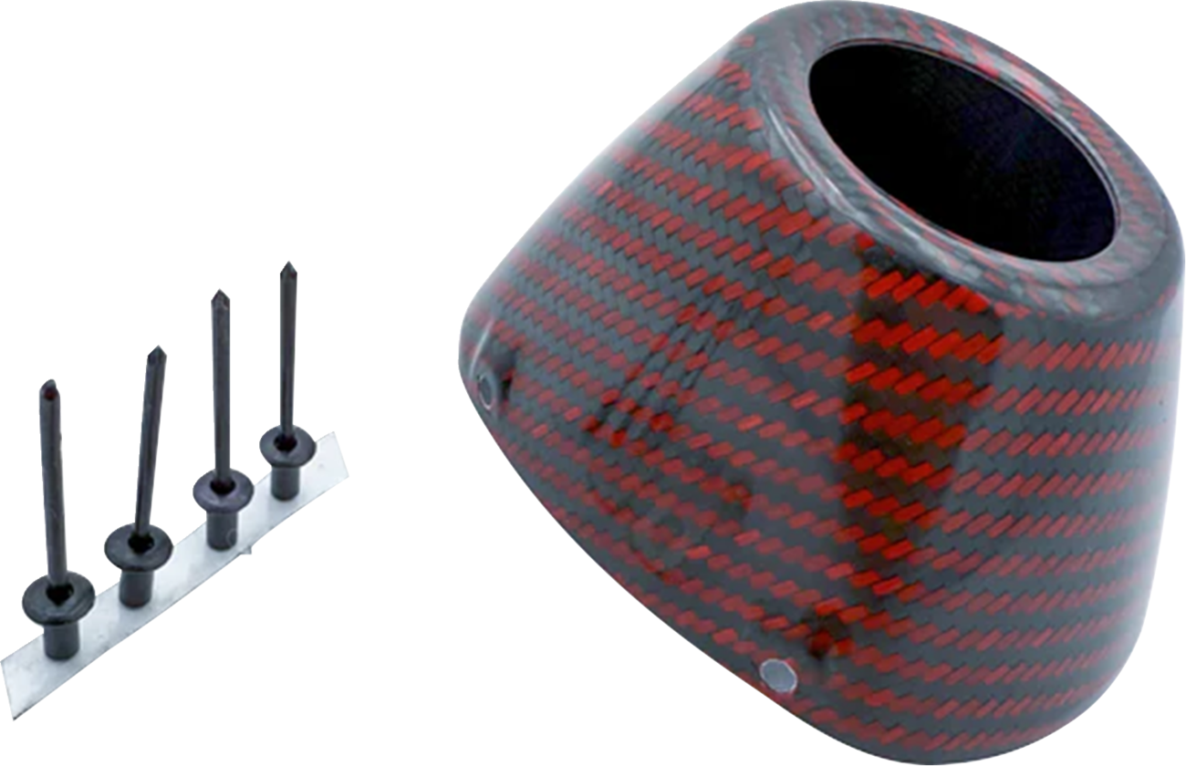 FMF Carbon Fiber RCT external end cap replacement kit in red for motorcycle exhaust systems.
