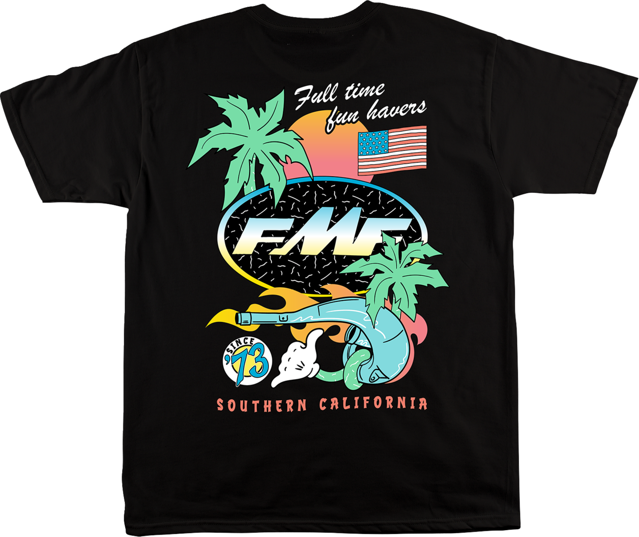 Black FMF Day-Glo T-Shirt in Large size with vibrant glow-in-the-dark design, featuring bold branding and comfortable fit.