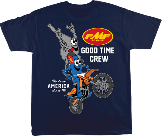 FMF Good Time Crew T-Shirt in navy color, large size, featuring a casual fit and logo design.